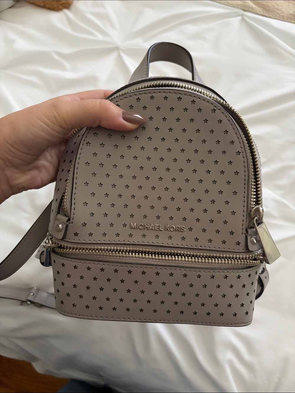 Michael Kors Taupe Star-Perforated Mini Backpack